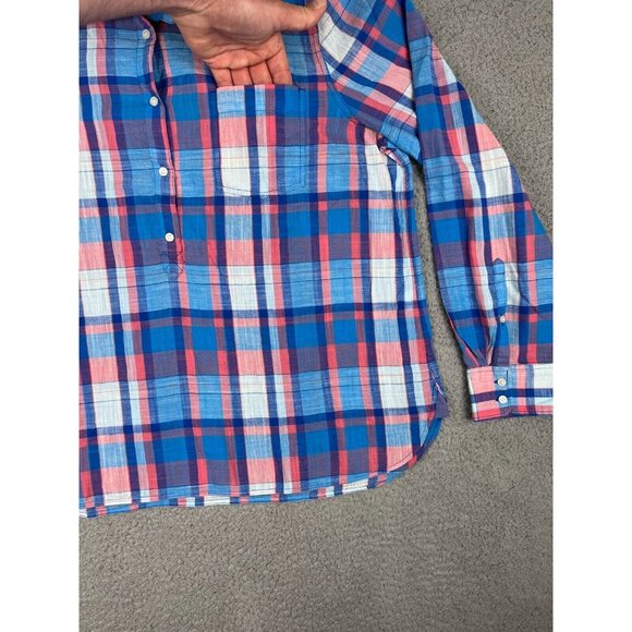 J. Crew Women’s 1/4 Button Down Plaid Top Shirt Red Blue Multicolor XL Cotton - Picture 5 of 10